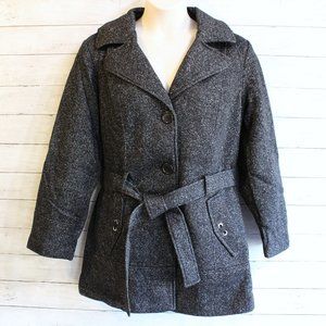 Jones New York Women's Black Gray Belted Winter Coat Jacket Size L 12 14